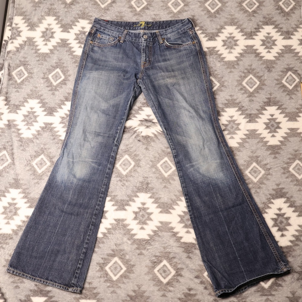 VTG USA 7 For All Mankind A Pocket Flare Jeans Blue Medium Wash Denim Sz 30